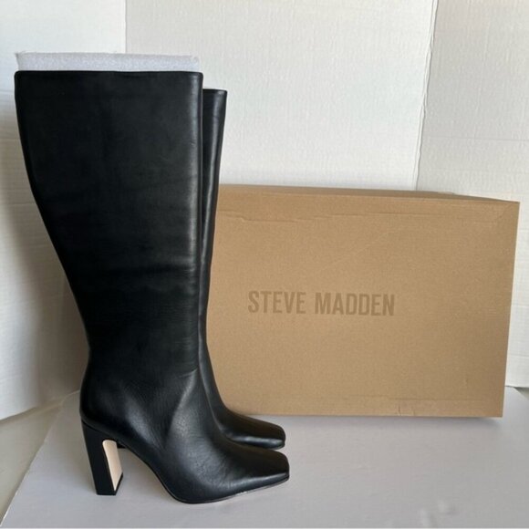 Steve Madden - Women's Lizette Black Leather Heeled Boot. Size: 8. NIB. (1796) - Picture 1 of 16